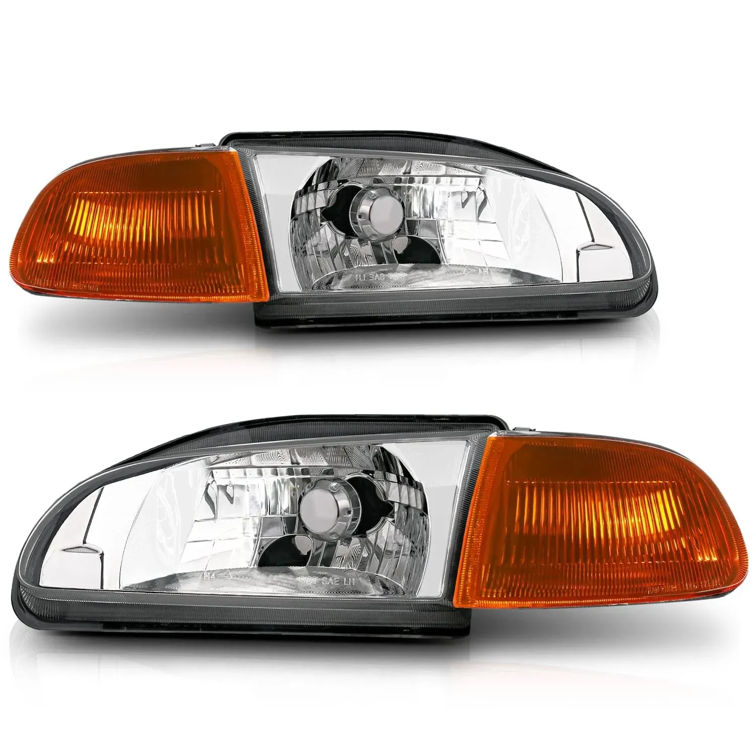 M-AUTO Left+Right Headlight Assembly Compatible with 1992-1995 Honda Civic, Factory Style Headlamps w/Chrome Housing Amber Corner