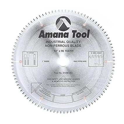 Amana Tool - 512961 Carbide Tipped Aluminum & Non-Ferrous Metals 12" Dia x 96T TCG