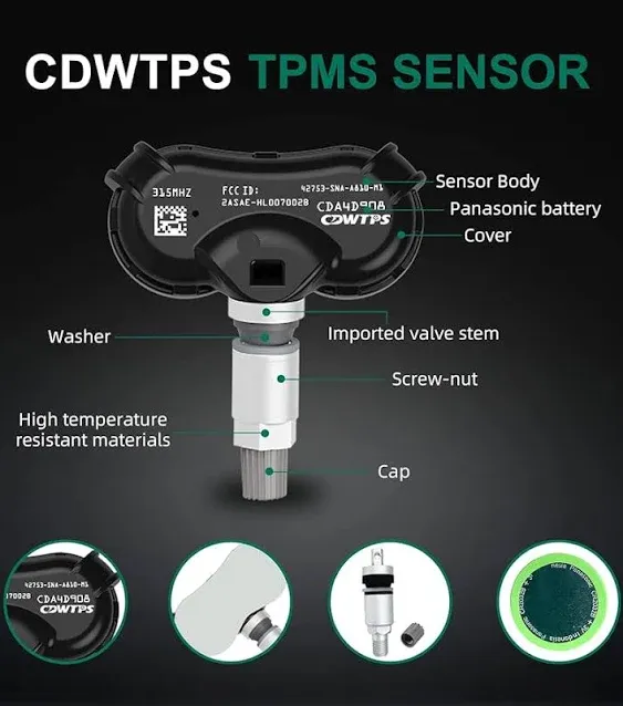TPMS Sensor, 315MHZ Tire Pressure Monitor System 4-Pack For 2008-2017 Honda |Acura Replace#42753SNAA81.42753SNAA83.42753TR3A81
