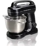 Hamilton Beach Electric Stand Mixer, 4 Quarts, Dough Hook, Flat Beater Attachments, Splash Guard, 7 Speeds with Whisk, White