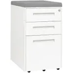 Laura Davidson Furniture STOCKPILE Curve Seated 3-Drawer Mobile File Cabinet with Removable Magnetic Cushion Seat - Metal Filing Cabinet, Pre-Assembled, White with Dark Grey Cushion