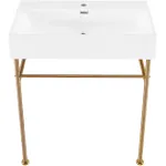 Swiss Madison Claire 30 Ceramic Console Sink White Basin Brushed Gold Legs