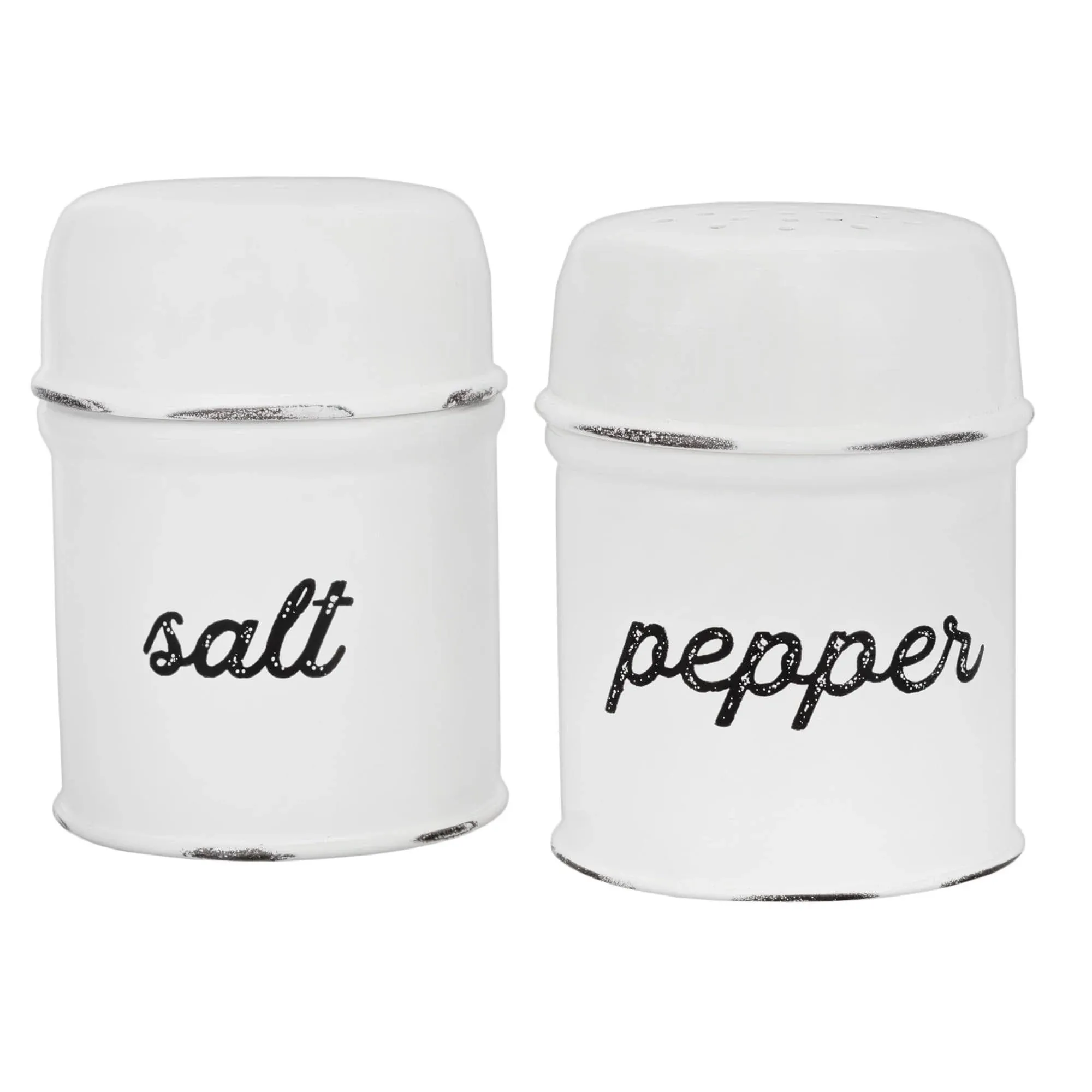 AuldHome Salt and Pepper Shaker Set; Rustic White Enamelware Retro Vintage Style ...