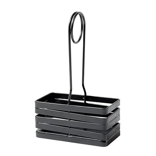 G.E.T. CAD-42-MG 4" x 2" Rectangular Powder Coated Metal Gray Wire Salt & Pepper Caddy with Handle, Cyclone Collection