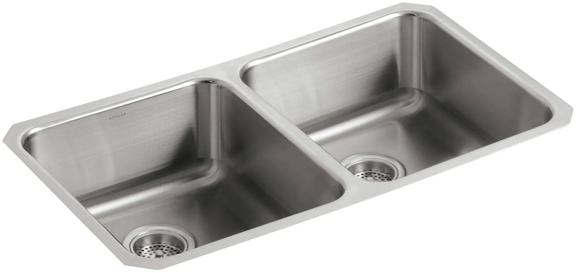 Kohler K-3350-NA; Undertone (R) double equal undercounter kitchen sink with basin depths of 7-1/2"; in Not Aplicable Finish