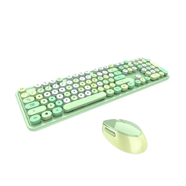 Mofii Sweet Keyboard Mouse Combo, Colored Cute Keyboard,2.4G Wireless Keyboard Set Circular Suspension Key for PC Laptop Green