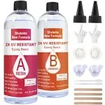 Epoxy Resin, Upgrade Formula 32OZ 2X UV Resistant Resin, Epoxy Casting and Coating Resin Kit with Sticks, Self Leveling Easy Mix for Art, Crafts,