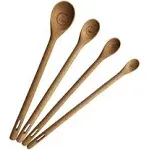 Long Handle Wooden Measuring Spoons by Utensi, Set of 4 Engraved Accurate Spoons for Dry and Liquid Ingredients, Beech Wood Set