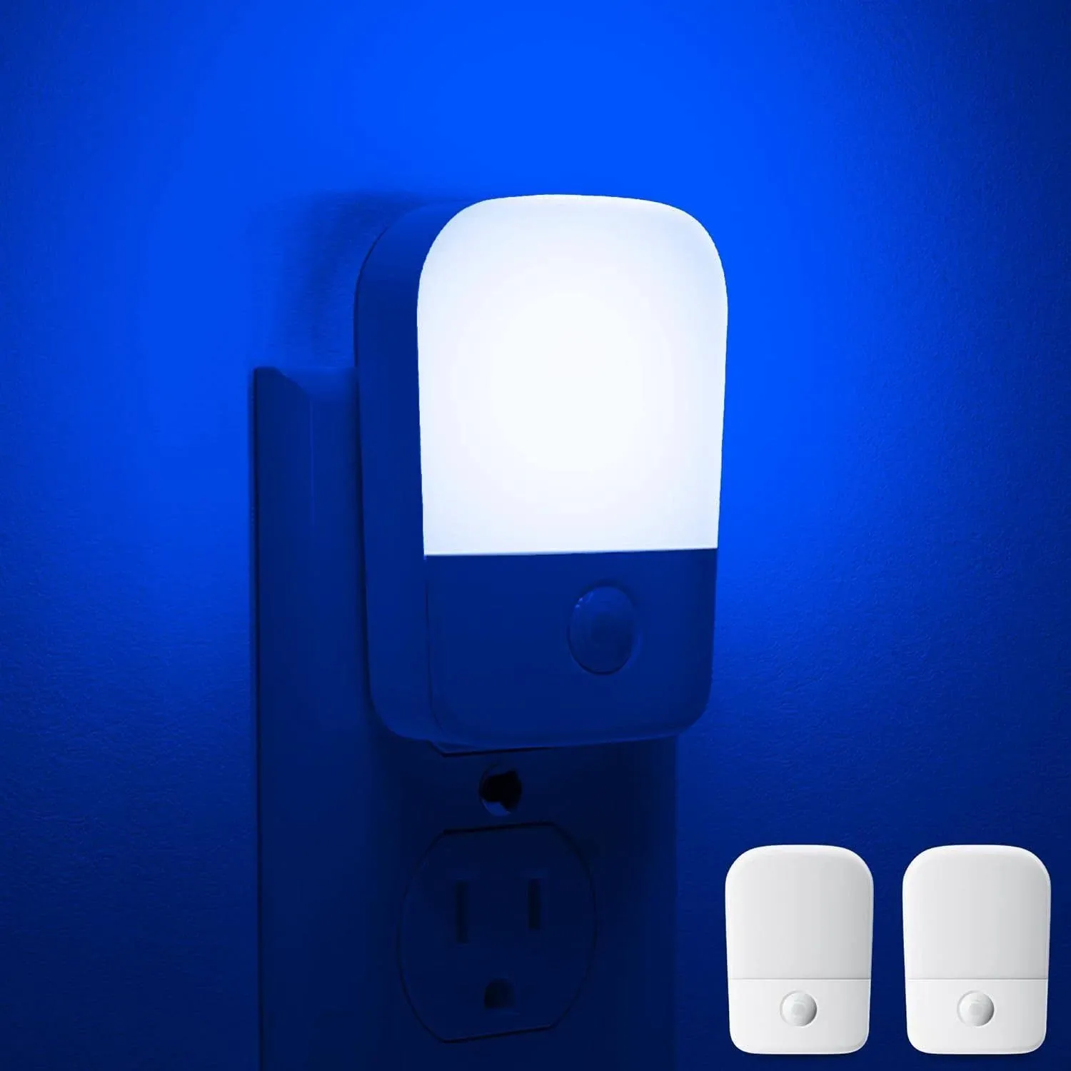 Blue Night Light, LOHAS Night Lights Plug into Wall[2 Pack], 0.6W LED Night Light, Dusk to Dawn Sensor, 30/60LM Adjustable Brightness, Automatic Night Light for Kid, Bathroom, Nursery, Hallway