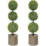 2 Trees 3FT Faux Boxwood Topiary Ball Tree Ornamental in All Seasons Without Care for Indoor & Outdoor Use - Fake Plantporch Decor for Garden, Wedding & Home