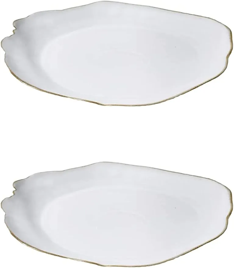 Serene Spaces Living Set of 2 Large Free-Form Edge Glazed Ceramic Plate- Dinnerware for Vintage Weddings, Events, Measures 12" Diameter and 1.5" Tall