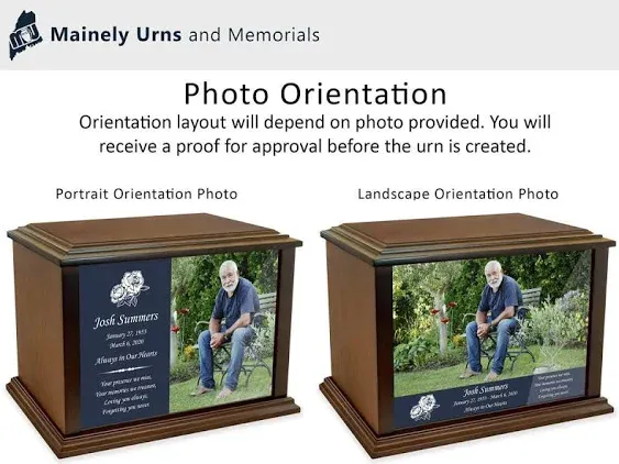 Personalized Custom Photo Eternal Reflections Wood Cremation Urn for Ashes - Customizable Urn for Human Ashes - 4 Sizes to Choose from