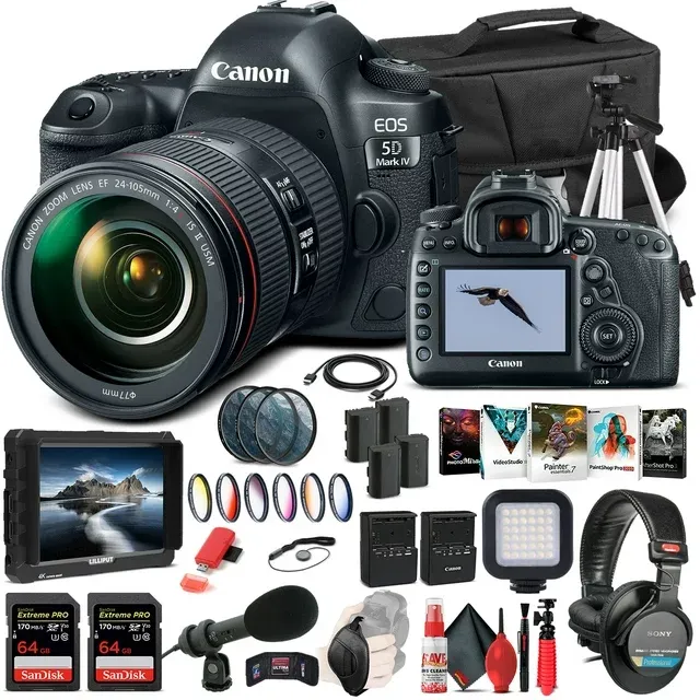 Canon EOS 5D Mark IV DSLR Camera +24-105mm f/4L II Lens (Intl Model) + 64GB Pro