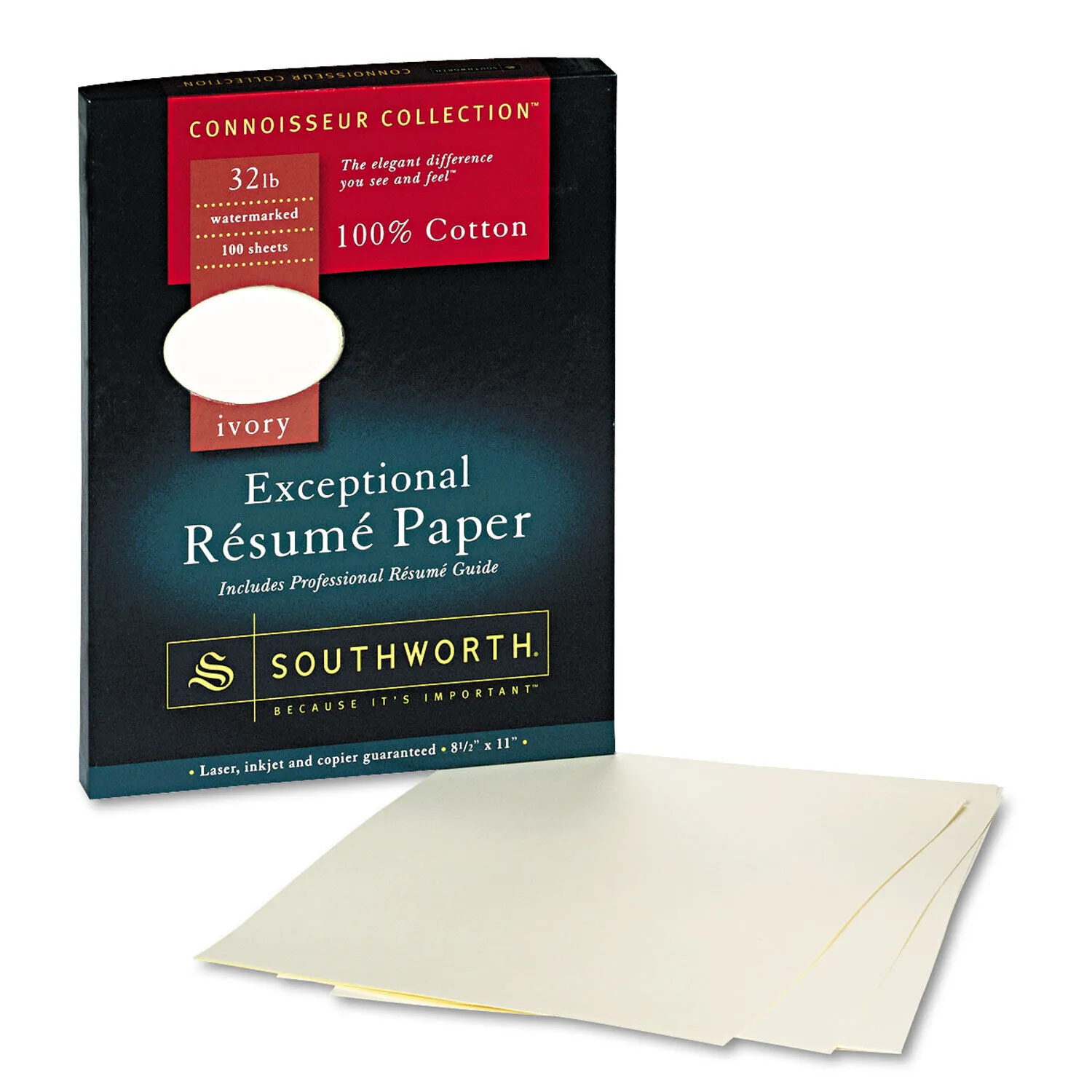 Southworth 100% Cotton Resume Paper 32 lbs. 8-1/2 x 11 Ivory Wove 100/Box