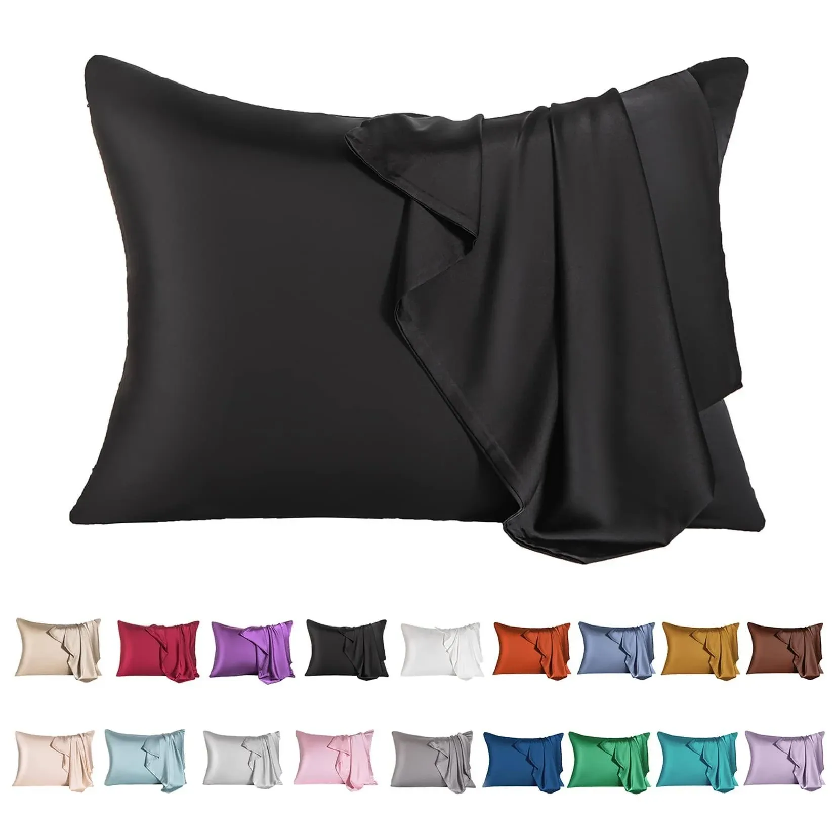 Mulberry Silk Pillowcase for Hair and Skin,Queen Size Cooling Silk Pillow Case with Hidden Zipper,Allergen Proof Dual Sides Soft Breathable Smooth Silk Pillow Cover for Women(Queen,Black)