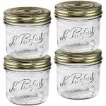 Le Parfait Familia Wiss Terrine Wide Mouth French Glass Jar w/Airtight 2-Piece System Gold Lids | Ideal for Canning, Food Storage, Meal Prep, Cake Jar & DIY Crafts | 16oz Pint (Pack of 4) 500ml