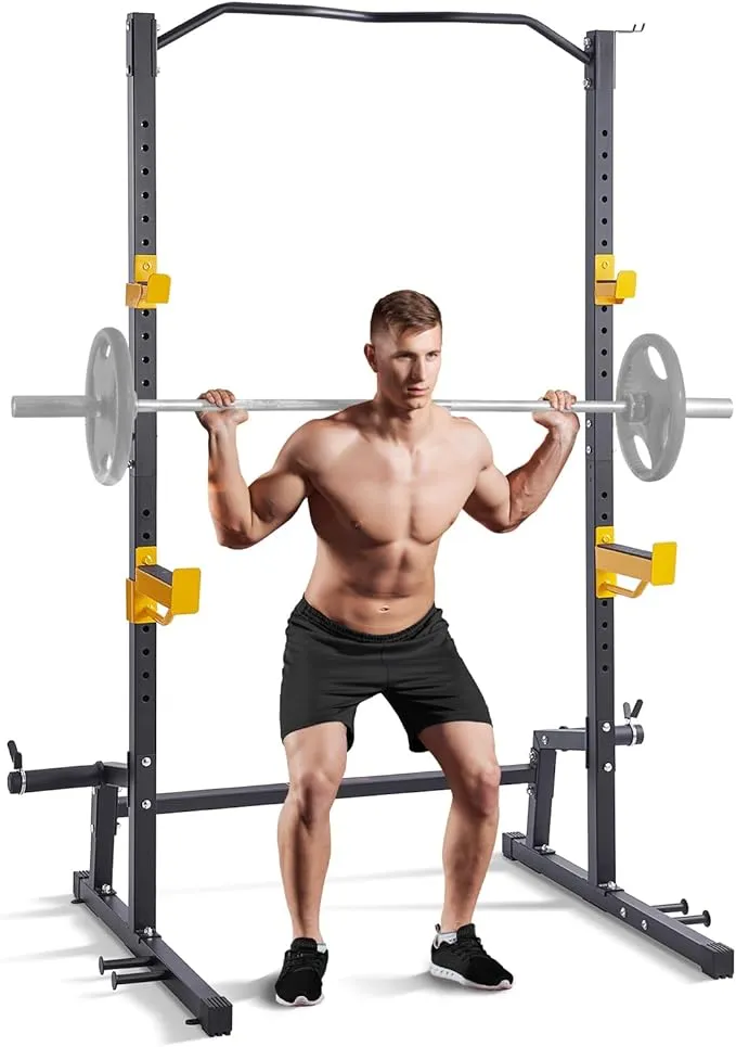 VEVOR Squat Stand Power Rack, Multi-Functional Power Rack with Pull up Bar, Hook, and Weight Plate Storage Attachment, Adjustable Power Rack Cage for Home Gym Equipment