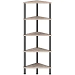 HOOBRO Corner Shelf Stand, Industrial 5-Tier Corner Bookshelf with Metal Frame, Corner Shelf Stand Display Plant Flower, Corner Bookcase for Small