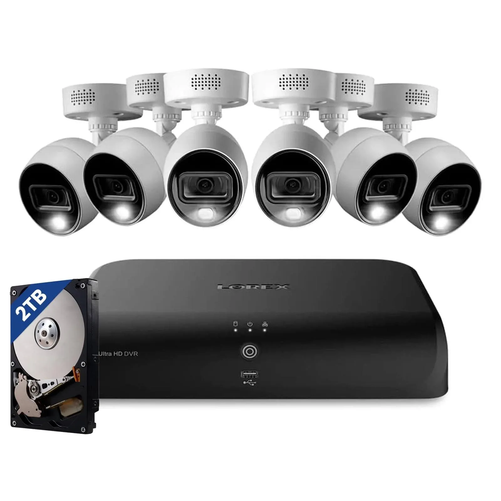 Lorex Fusion 4K Security Camera System w 2TB DVR - 8 Channel Wired Home Security w/ 6 Cameras - Motion & Face Detection, Warning Light & Siren, Color Night Vision, Weatherproof Surveillance