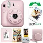 FUJIFILM INSTAX Mini 12 Instant Film Camera (Blossom Pink) Bundle with Fuji Instax Instant Film Single Pack, 10 Prints | Protective Case Pink | Photo Album Pink | Travel Stickers (6 Items)