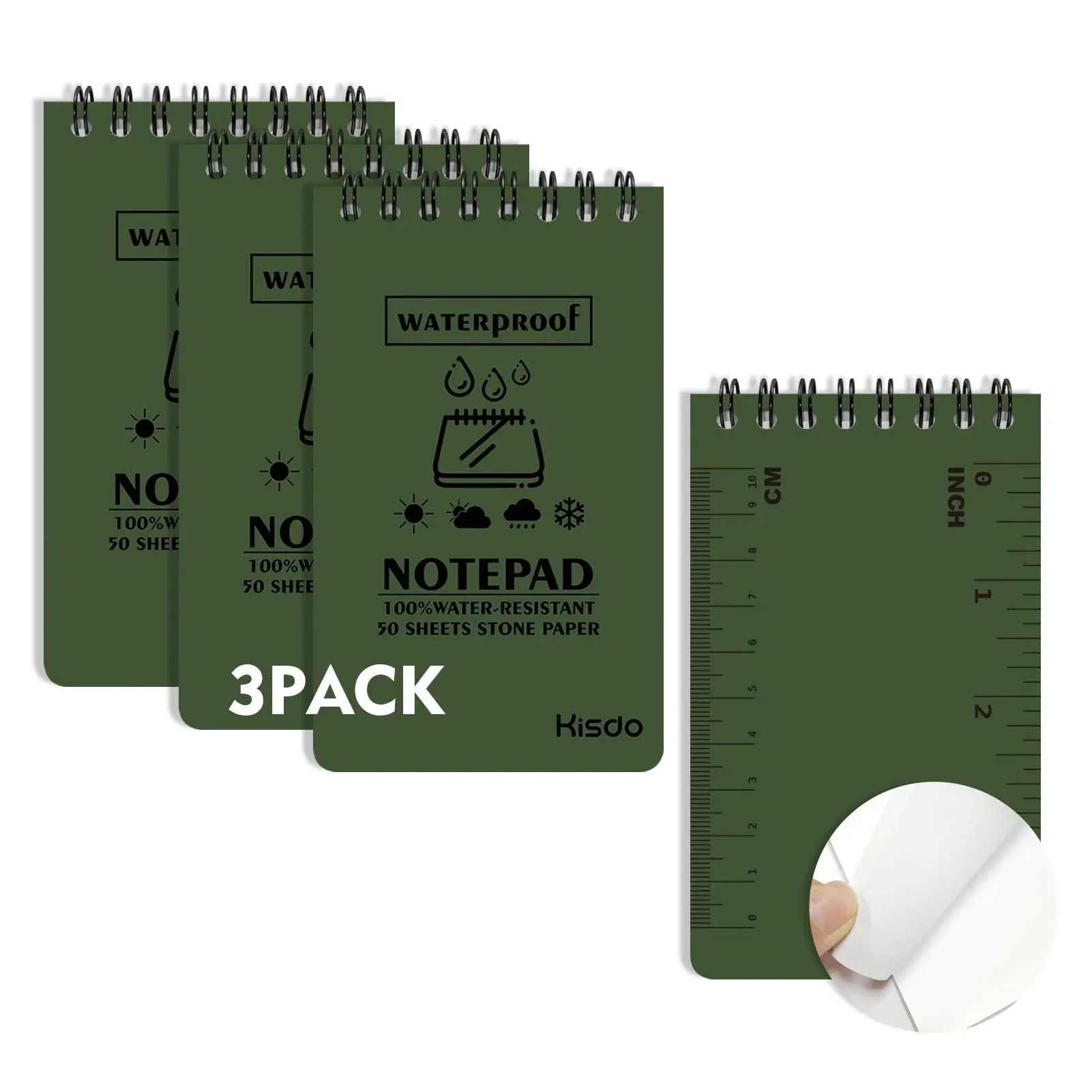 Kisdo Stone Paper Waterproof Spiral Notebook 3 x 5 Notepad Write in The Rain ...