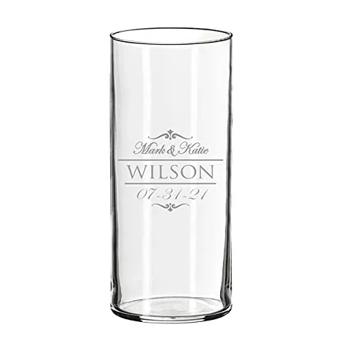 Personalized Glass Flower Vase Table Centerpiece for Wedding - Custom Engraved Couples, Anniversary, Engagement Gift