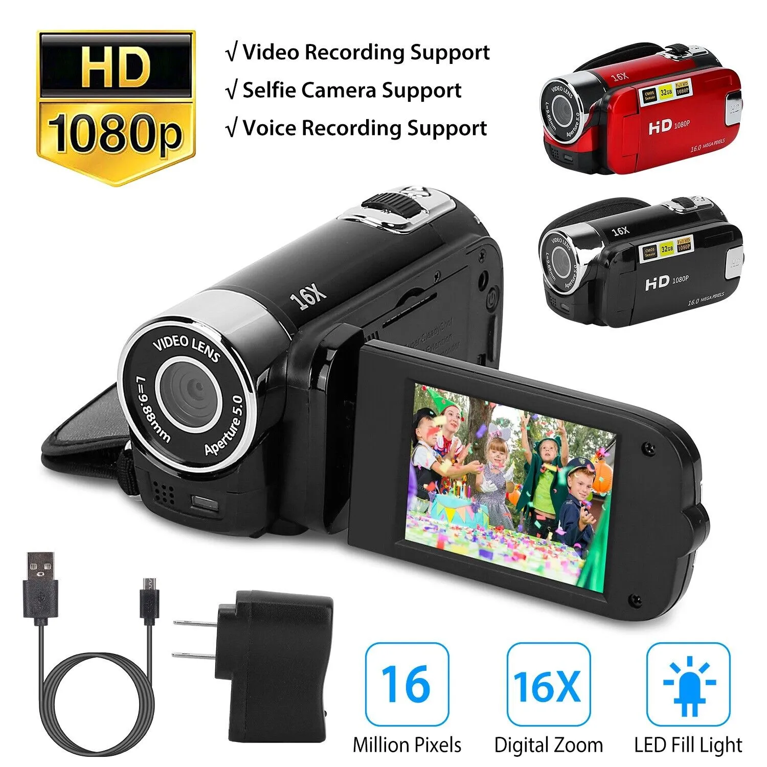 Video Camera Camcorder Digital YouTube Vlogging Camera Recorder 16X Digital Zoom