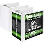 Samsill Durable 6 inch Binder, Made in The USA, Locking D Ring Customizable Clear View Binder, White, 2 Pack, Each Holds 1225 Pa