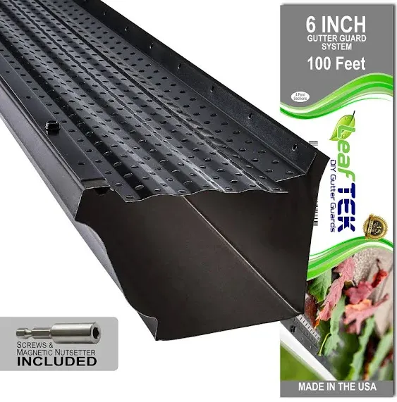 LeafTek Gutter Guards | 6" x 100' Leaf Protection in Black | Premium 35 Year Aluminum | Available in 32', 100' & 200' | 5” & 6” | Made in The USA