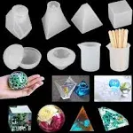 18pcs DIY Silicone Resin Casting Molds Tools Set, EEEkit Epoxy Resin Molds for Jewelry Craft Casting, Including Cube, Pyramid, Sphere, Diamond, Stone Resin Mold with Silicone Cups & Wood Sticks