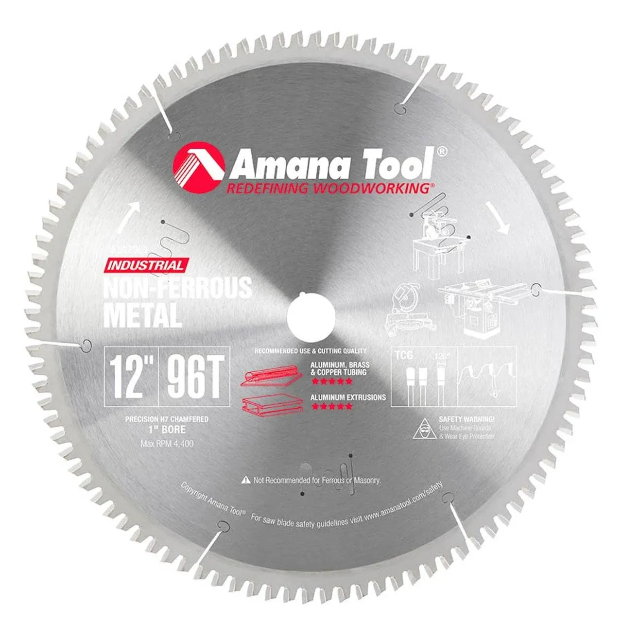 Amana Tool - 512961 Carbide Tipped Aluminum &amp; Non-Ferrous Metals 12 Dia x 96T Tc