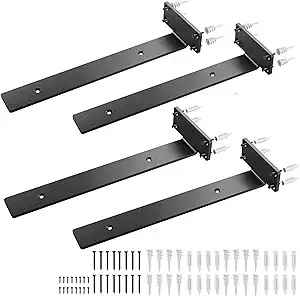 BATODA - 12" Floating Shelf Bracket (4 Pcs) - Black Metal L Brackets - Hidden ...