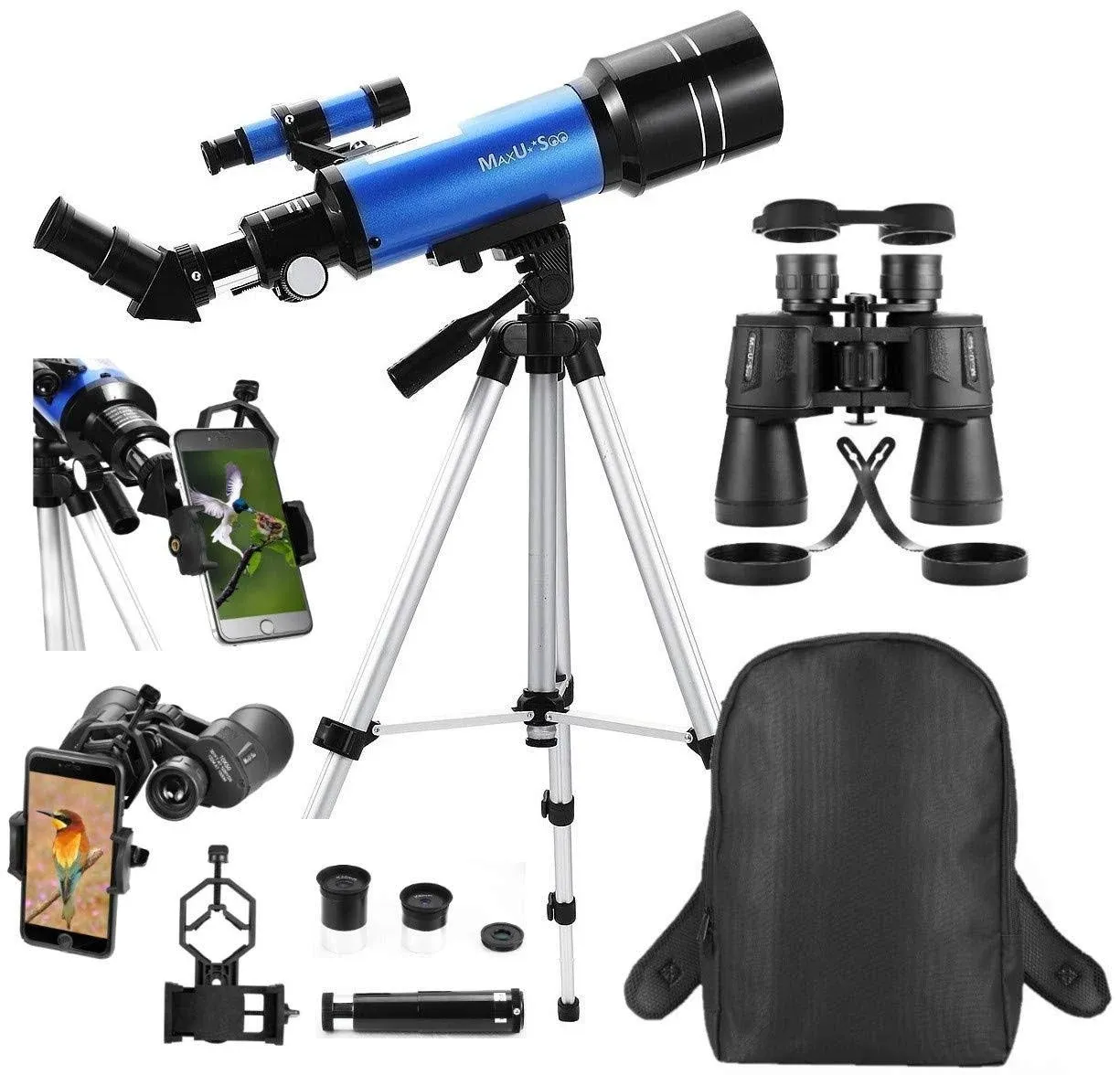 Travel Telescope with Backpack - 70mm Refractor Telescope &amp; 10X50 HD Binocula...