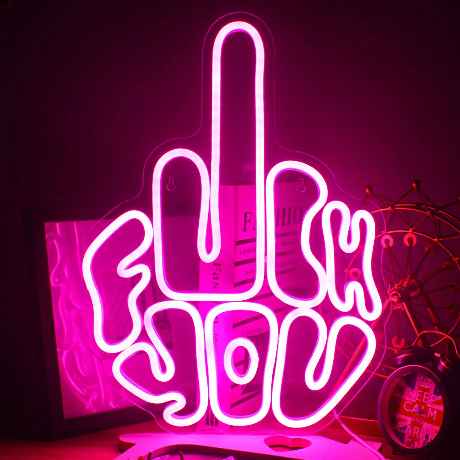 Letters Gesture Neon Signs for Wall Pink LED Neon Lights USB Neon Wall Light