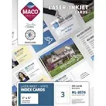 Maco Unruled Microperforated Laser-Ink Jet Index Cards, 3 x 5, White, 150-box