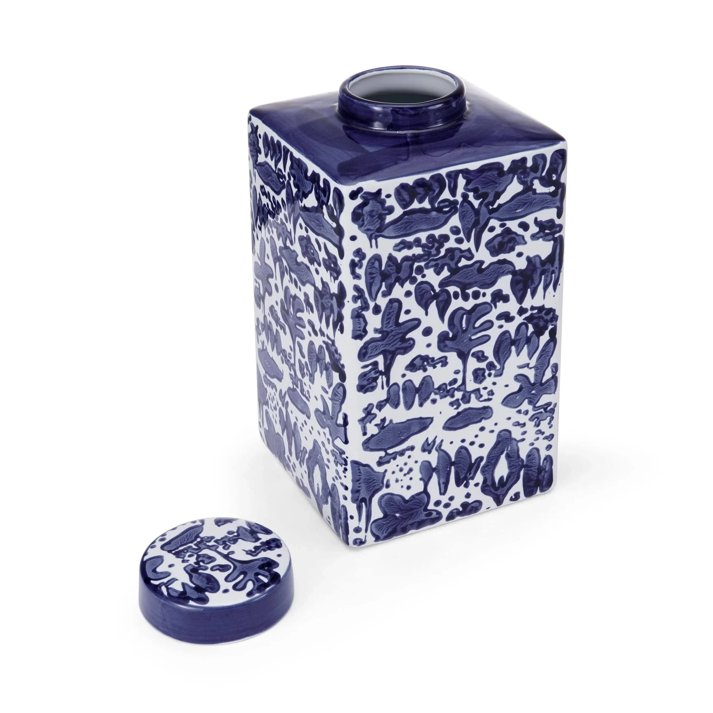 Mikasa 11-in Blue/White Landscape Square Ceramic Ginger Jar