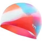 TYR Tie Dye Long Hair Youth Silicone Swim Cap Pink/Blue/Orange