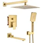 10" Brushed Gold Shower System Wall/Ceiling Mount Rain Shower System-CASAINC