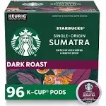 Starbucks Dark Roast K-Cup Coffee Pods - Sumatra for Keurig Brewers - 4 Boxes (96 Pods Total)