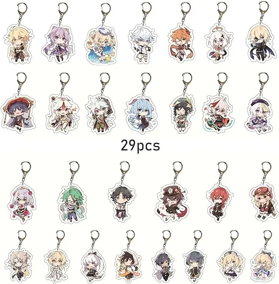 SUREHOME Genshin Impact Keychain set,29 Pack Acrylic Genshin Impact Figure Keychain Cute Feature Design Keyring Exquisite Anime Keychains Genshin Impact Merch Hu tao Ganyu Venti Childe Klee