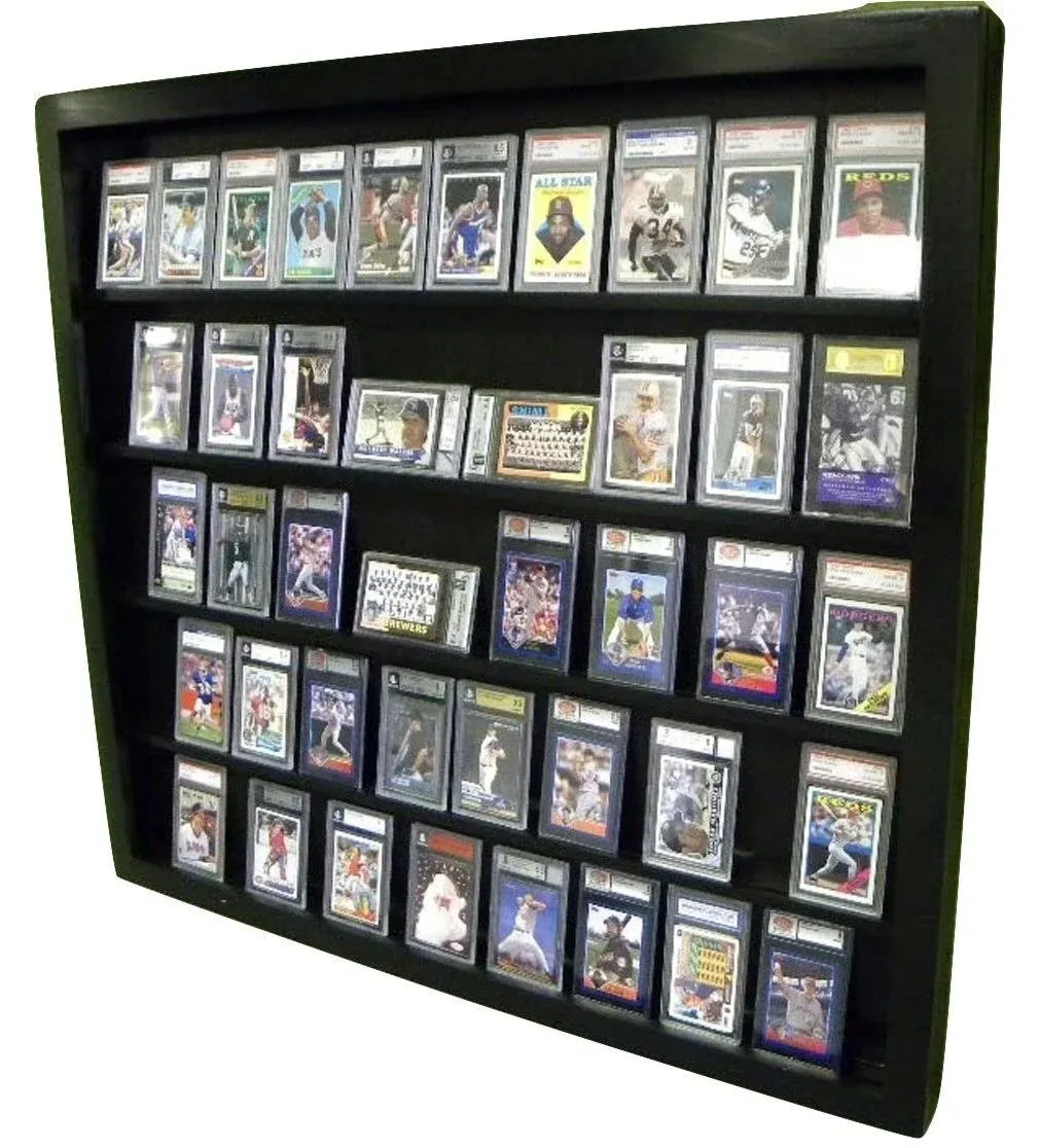 Baseball Card Display Case - 50 Graded Sports Card Display Frame Lockable - P...