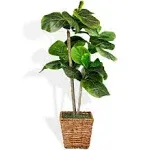 38 Inch Artificial Fig Tree with Real-Wood Trunk & Woven Basket - Low Maintenance Indoor and Outdoor Faux Plants for Living Rooms, Offices, Kitchens & Outdoor Spaces (38", Woven Basket)