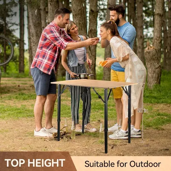 Camping Table, Bamboo Outdoor Folding CampTable with Carry Bag, Adjustable Height Beach Table for Indoor, Outdoor, Hiking, Picnic, Backpacking, Partio, BBQ, Travel, Fishing (1-3people)