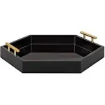 Kate and Laurel Lipton 18 in.x 18 in. Black/Gold Hexagon Decorative Tray