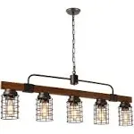 Giluta Industrial Linear Kitchen Island Light, 5-Light Farmhouse Chandelier with Rustic Metal Mesh Cage, Pendant Lighting Fixture for Kitchen Island Dining Room Pool Table Living Room