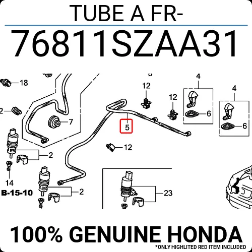 Genuine Honda 76811-SZA-A31 Windshield Washer Tube, Front