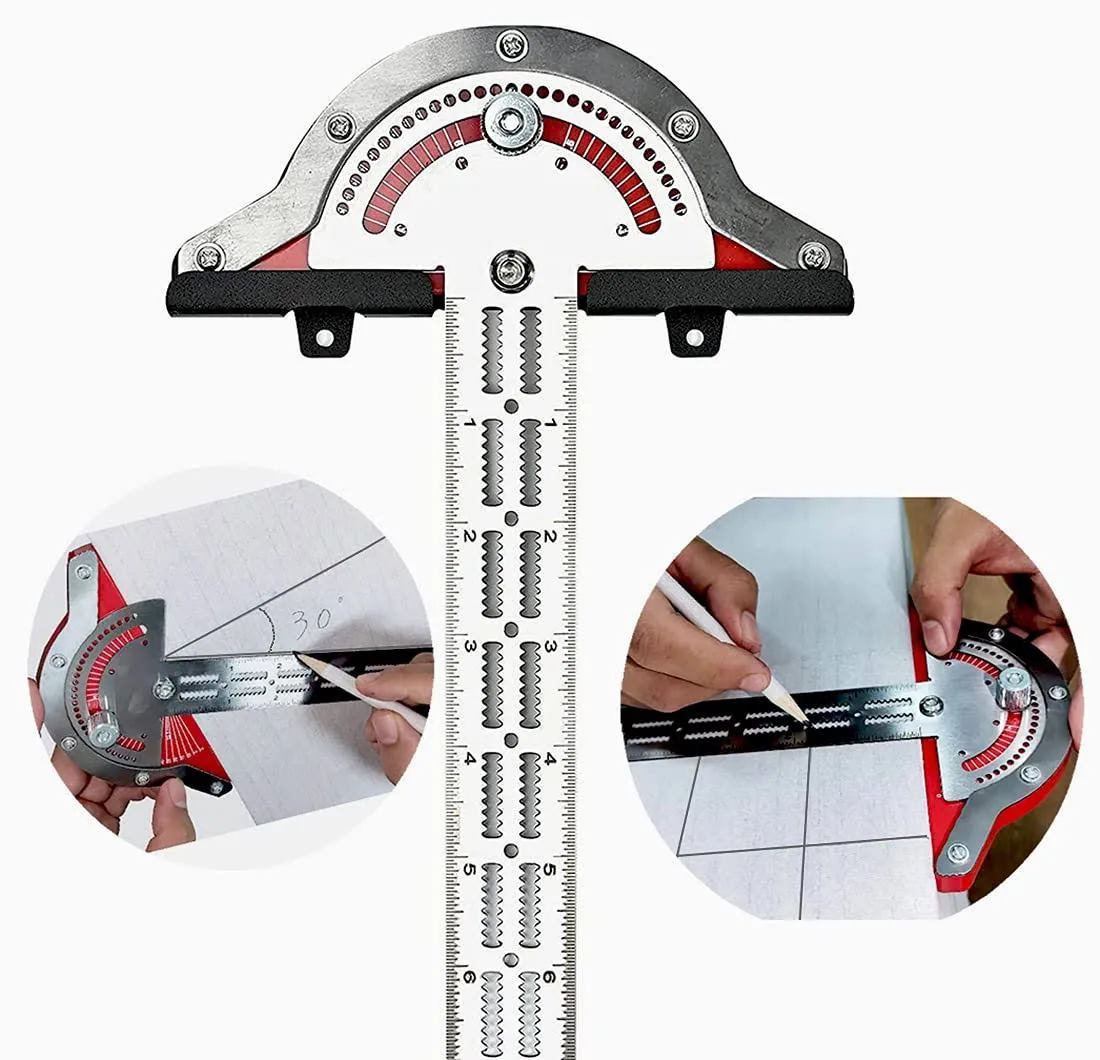 MUSIBO Protractor Angle Finder, Woodworkers Edge Ruler, T Square, T Ruler, Straight Edge inch Ruler,Multi-Function Angle Measure Tool Woodworking