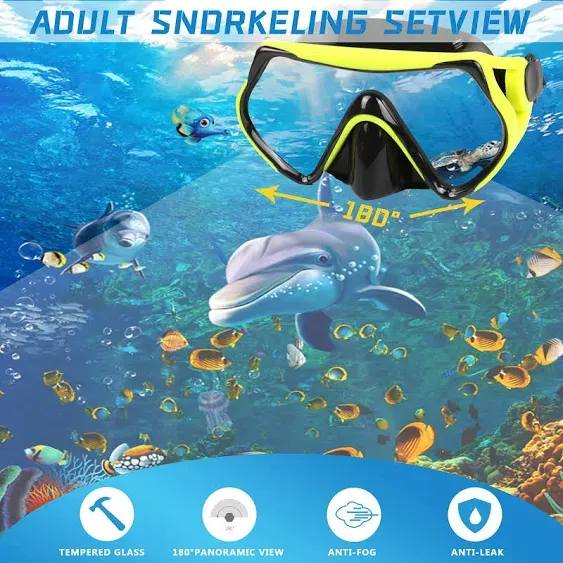 Snorkel mask Snorkeling Set for Adults and Youth, Diving mask and Full Dry Snorkel Swim Googles is Suitable for Snorkeling, Dive Scuba Diving, Swimming