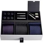 Premium Men’s Gift Tie Set Silky Necktie Pocket Squares Tie Clips Cufflinks