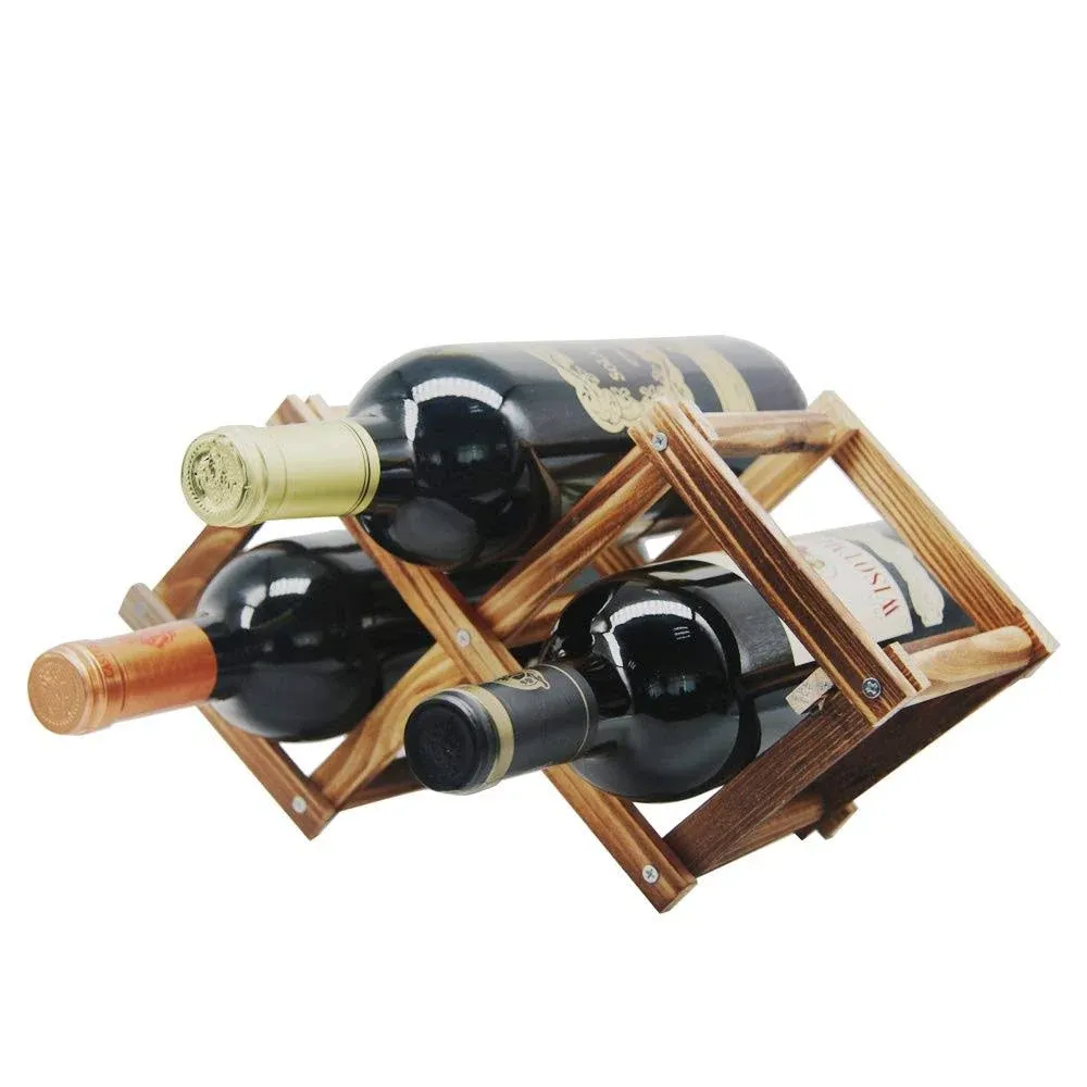 Foldable Wooden Wine Bottle Holder Free Standing Natural Wine Shelves for Pantry 2 Slots for 3 Bottles Wine Rack